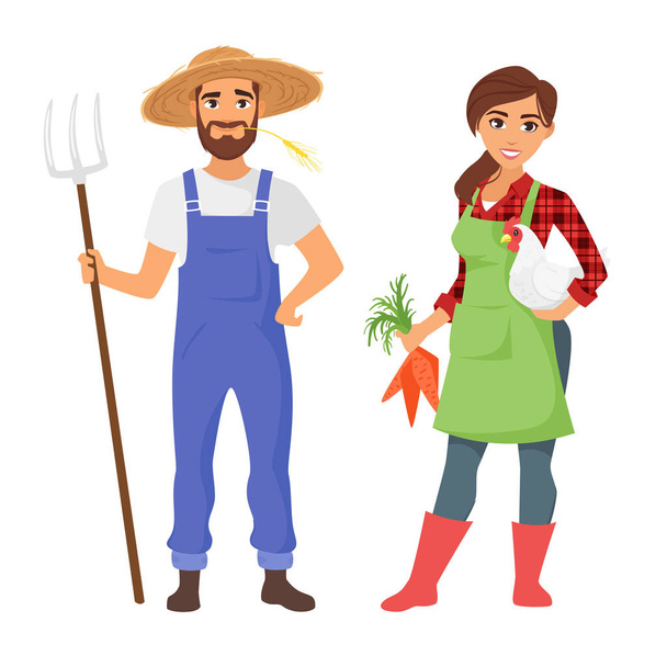 farmers: man and woman character - Vector, Image