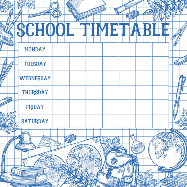 Schule Skizze Stundenplan Vektorvorlage - Vektor, Bild