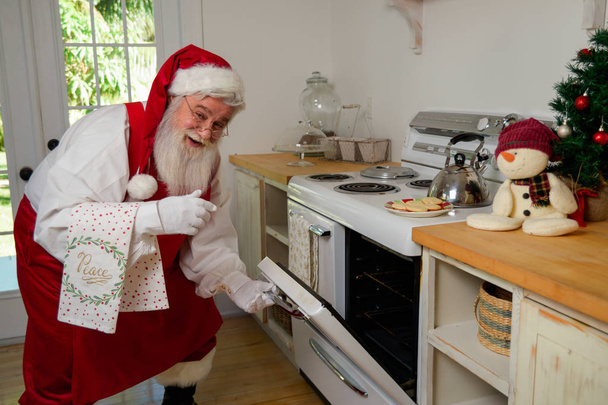 Eğlenceli gerçekçi Noel Baba evin etrafında - Fotoğraf, Görsel