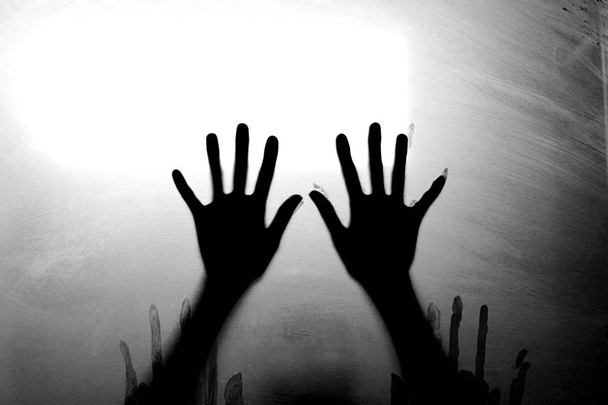 Person shadows on Frosted glass - violence concept background - Foto, Bild