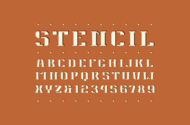 Decorative square stencil-plate serif font - Vector, Image