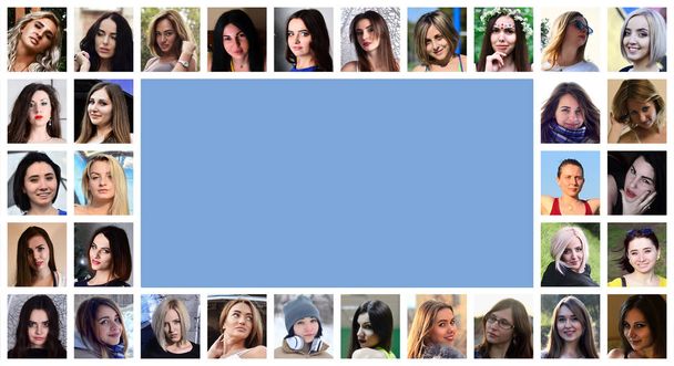 Collage group portraits of young caucasian girls for social medi - Photo, Image