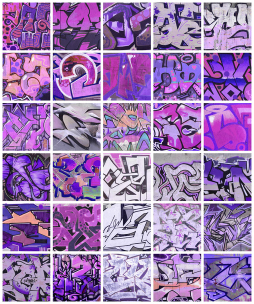 Joukko pieniä graffitipiirroksia. Street Art abstrakti tausta kollaasi violetti värit
 - Valokuva, kuva