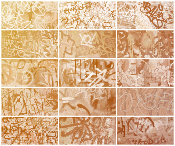 タグ壁の小さな断片のセット。ビンテージ トーンで落書き荒らし抽象的な背景のコラージュ - 写真・画像