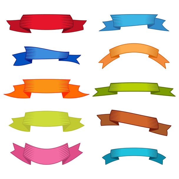 Σύνολο δέκα πολύχρωμη κορδέλες και πανό για το σχεδιασμό ιστοσελίδων - Διάνυσμα, εικόνα