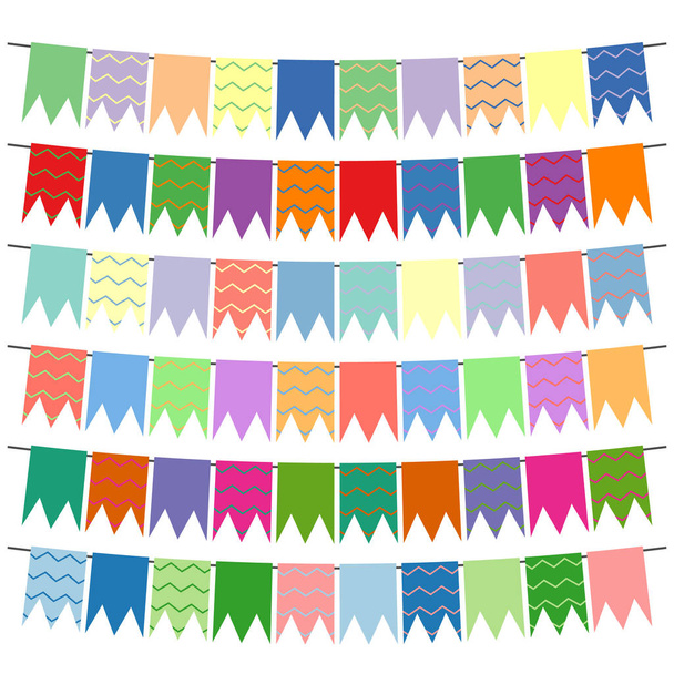 Kleurrijke vlaggen en bunting slingers voor decoratie - Vector, afbeelding