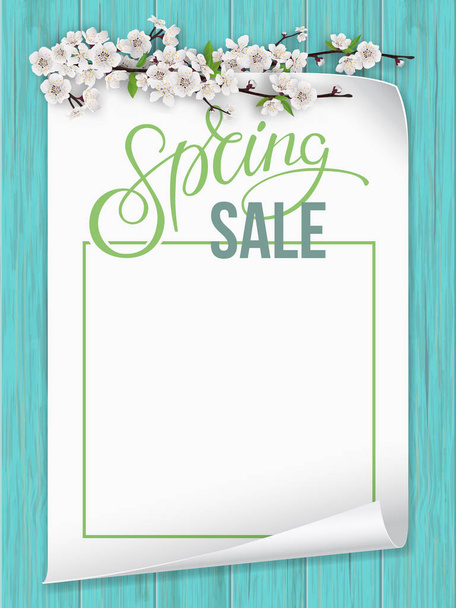 paper sheet with spring blooming branch - Vector, imagen