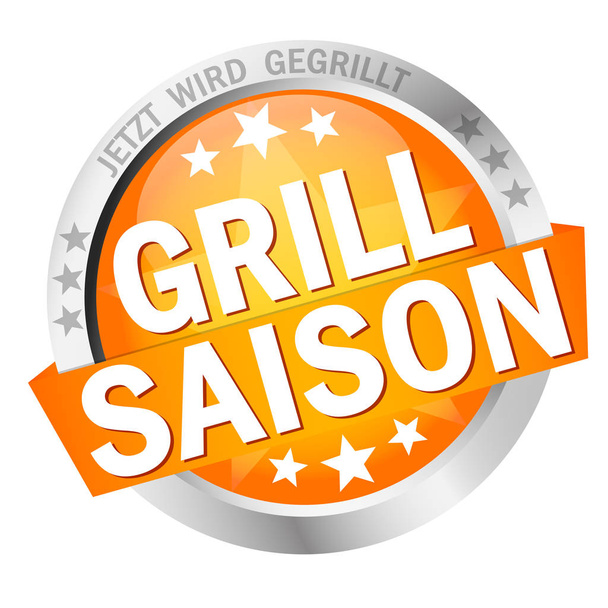 Button with banner BBQ season (in german) - Vector, Image