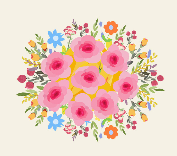 Wenskaart bloemen. Floral illustratie met veld bloemen in vintage stijl. Lente, zomer - Vector, afbeelding