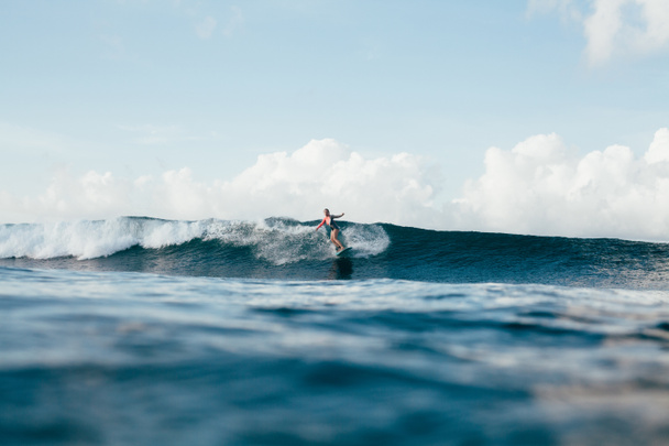 giovane sportiva in muta surf nella giornata di sole
 - Foto, immagini