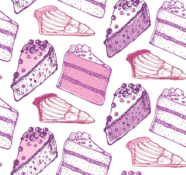 Pattern with hand drawn dessert set - Vector, Image