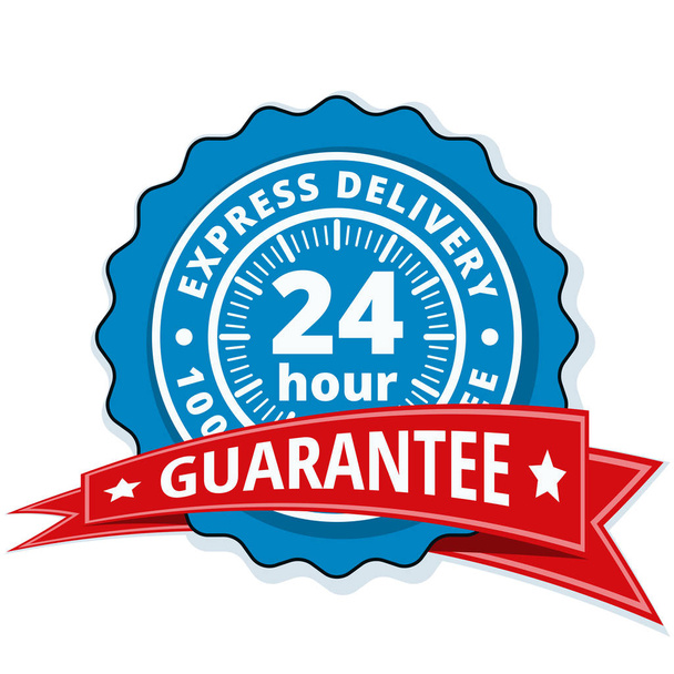 express delivery guarantee label with red ribbon, vector, illustration  - Vector, Image