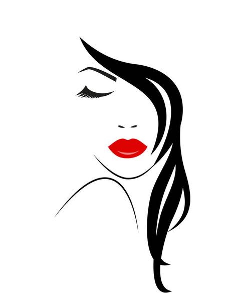 Logo of pretty woman with long hair and red lips. - Vektör, Görsel