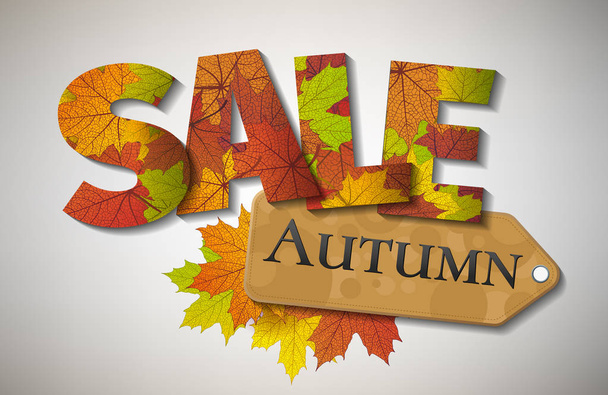 Fall sale design. Autumn discount. Vector fall leaves. Vector fall sale poster illustration with colorful autumn leaves. Can be used in business for flyers, banners or posters. - Vector, Image