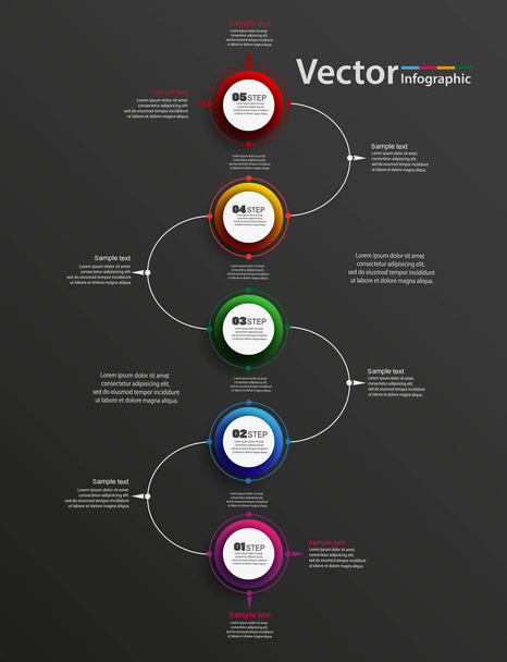 Abstract infographics number options template with five steps on black background. Can be used for workflow layout, diagram, business step options, banner, web design. Vector eps 10 - Vektor, kép