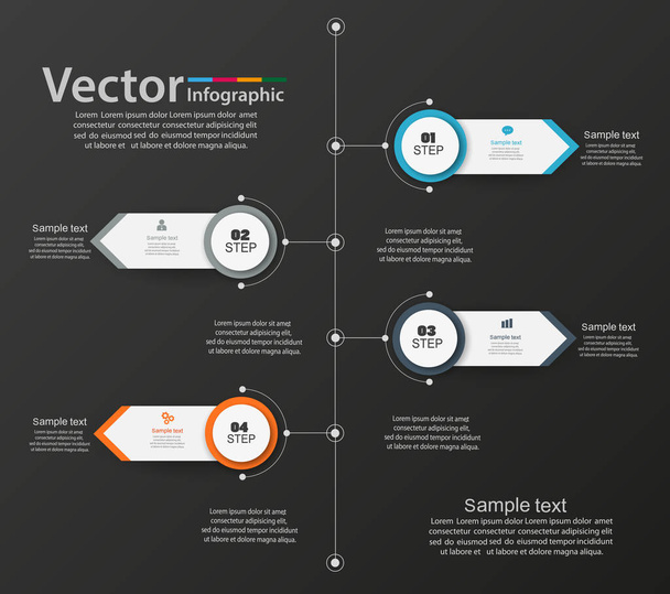 Infographic design template on black background can be used for workflow layout, diagram, number options, web design. Infographic business concept with  options, parts, steps, processes. Vector eps 10 - Вектор, зображення