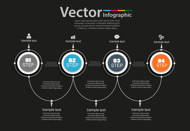 Vector circle infographic on black background. Template for diagram, graph, presentation and chart. Business concept, parts, steps or processes. Eps 10 - Vector, Imagen