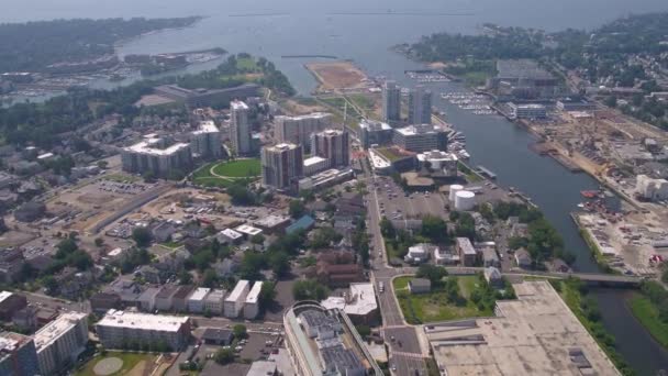 Luchtfoto video van Stamford downtown en de haven - Video