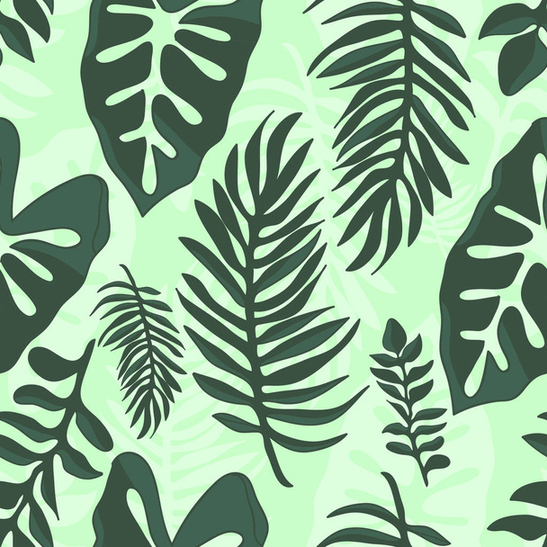 Patrón de hojas de la selva en un fondo verde
 - Vector, imagen