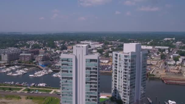 Légi videó downtown Stamford és a kikötő - Felvétel, videó