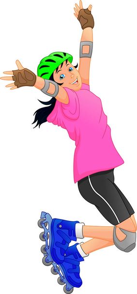 vector illustration of happy girl on roller skate - Vector, Image