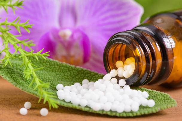 alternative medicine with herbal and homeopathic pills - Zdjęcie, obraz