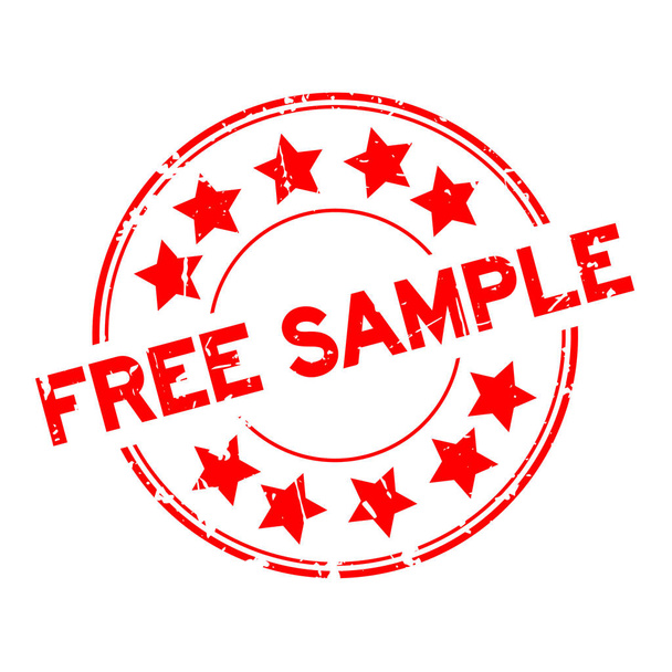 Grunge red free sample with star icon round rubber seal stamp on white background - Vector, Image