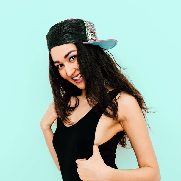 Pretty teen Girl in fashion b-boy cap. Urban style - Photo, image