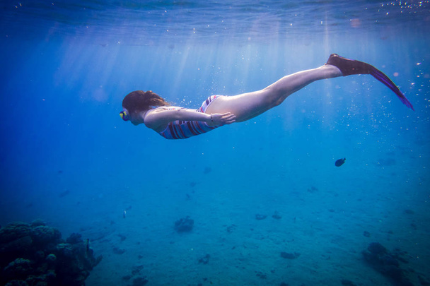 Girl dive in Red sea with wish - 写真・画像