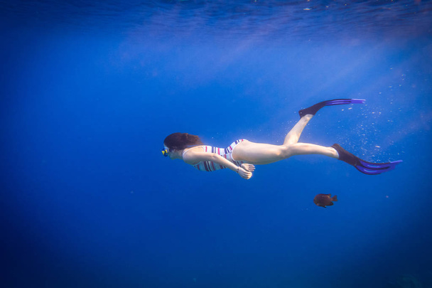 Girl dive in Red sea with wish - Фото, изображение