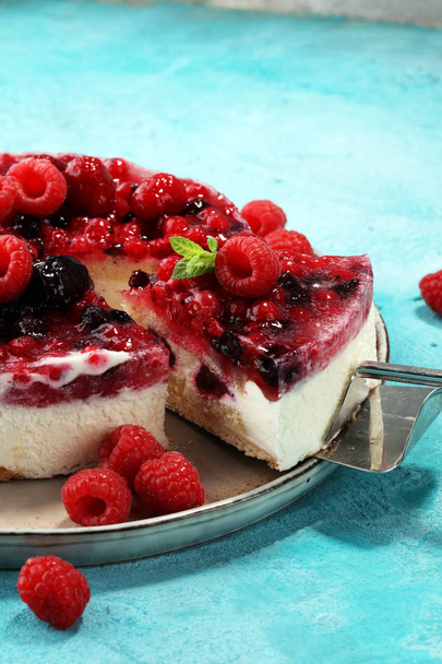 raspberry cake and many fresh raspberries - Photo, Image