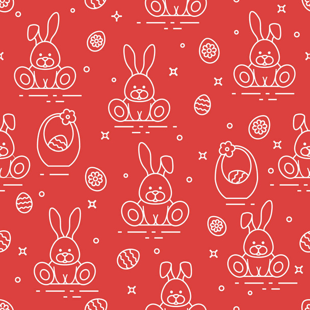 Patrón con conejos de Pascua, huevos, cestas
. - Vector, imagen