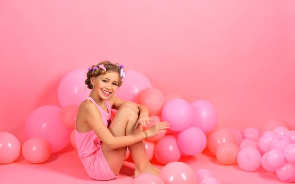 Party, holiday balloons on pink studio background. - 写真・画像