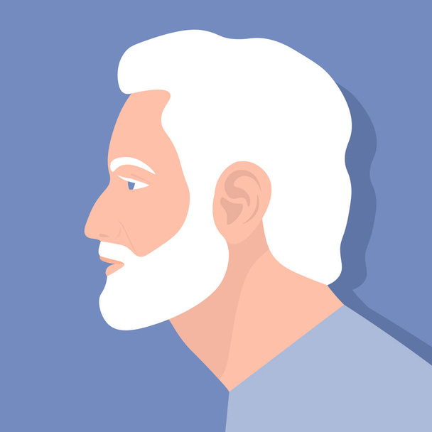 Profil d'un homme âgé. Le visage du pensionné est sur le côté. Avatar. Illustration à plat vectoriel - Vecteur, image