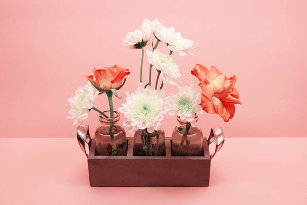 Flower composition on pink background - Fotó, kép