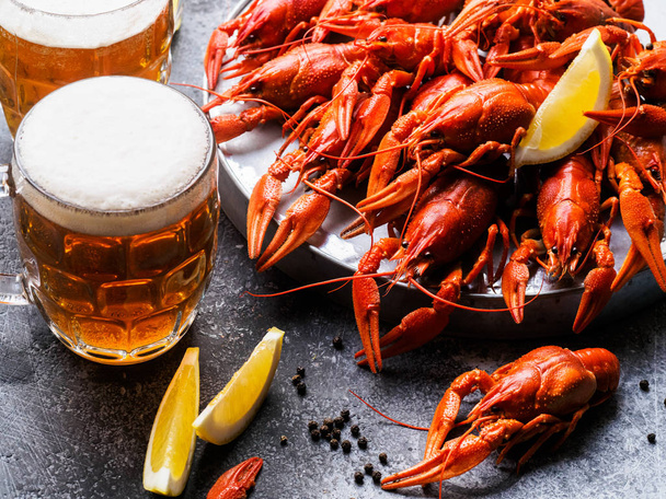 crayfish and beer close up - Photo, image
