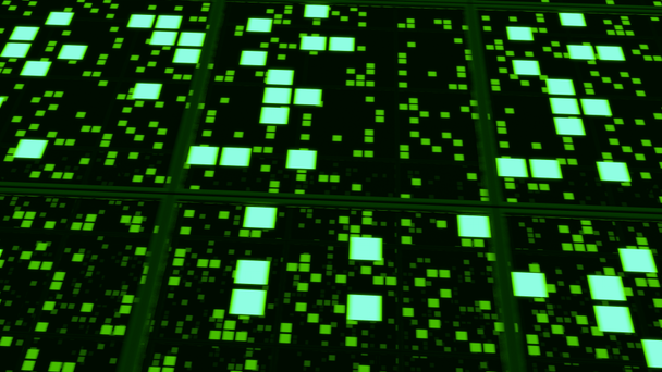 abstrakter futuristischer Hintergrund perspektivischer Oberflächen mit grünen, zufällig leuchtenden Kacheln, 3D-Darstellung - Filmmaterial, Video