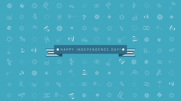 Den nezávislosti Izraele holiday flat design animace pozadí s tradiční ikony symbolech a anglický text - Záběry, video