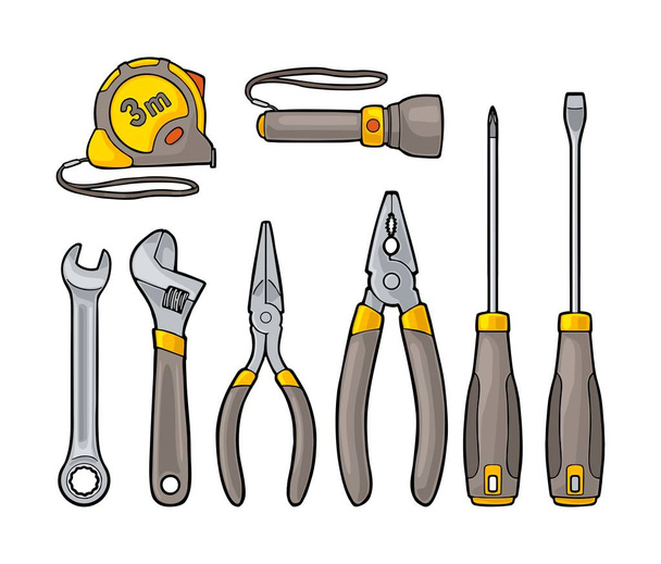 Set hardware tools. Vector engraving - Vettoriali, immagini