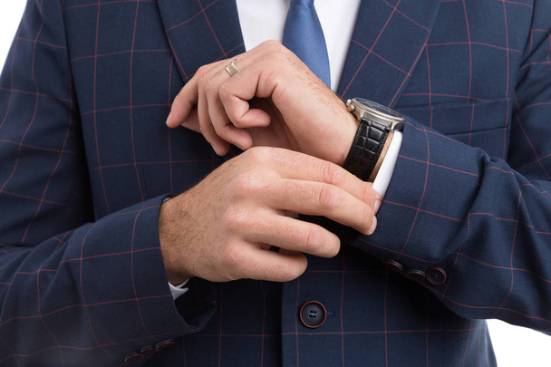 Man hands adjusting business suit sleev - Φωτογραφία, εικόνα