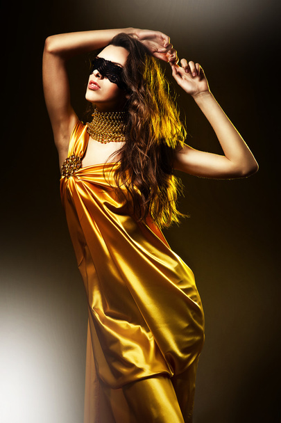 sensual adult woman in yellow dress - Фото, изображение