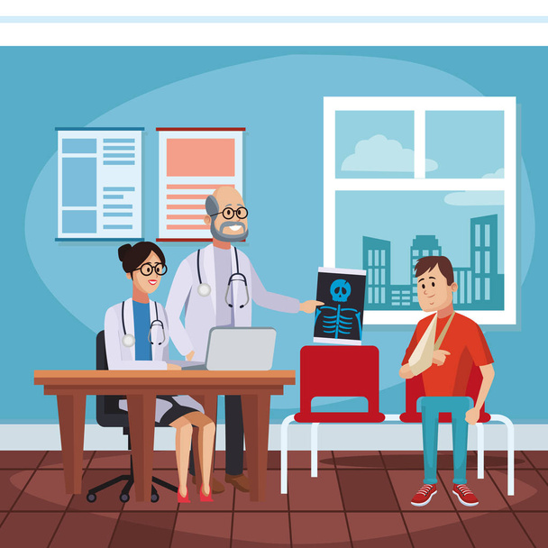 Médicos desenhos animados escritório
 - Vetor, Imagem