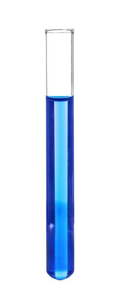 Тестова трубка з синьою рідиною на білому тлі
 - Фото, зображення
