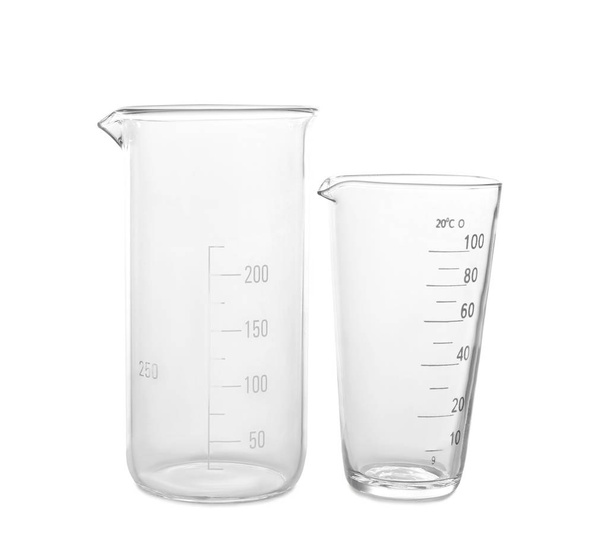 Glass beakers on white background - Photo, Image