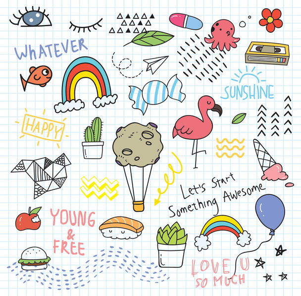 Set of colorful random doodles on paper background  - Vector, Image
