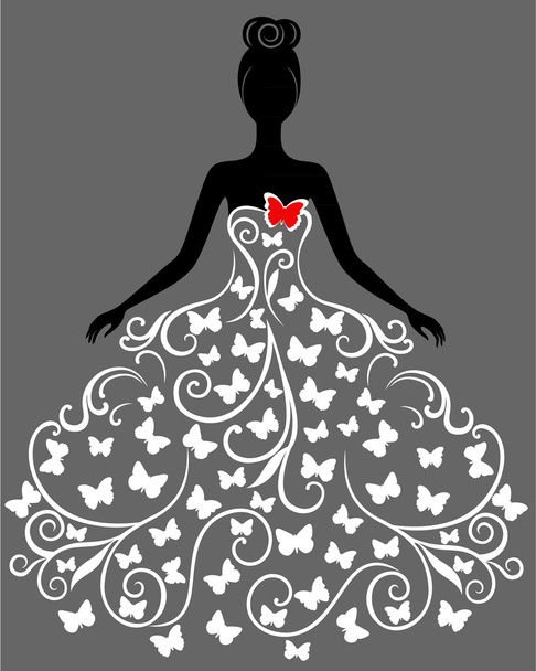 vector silhouet van een jonge vrouw in jurk - Vector, afbeelding