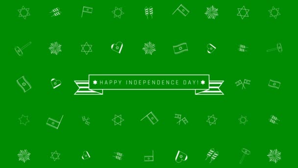 israel Unabhängigkeit Tag Urlaub Wohnung Design Animation Hintergrund mit traditionellen Umrissen Symbol Symbole und englischer Text - Filmmaterial, Video