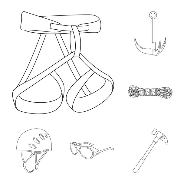 Mountaineering and climbing outline icons in set collection for design. Equipment and accessories vector symbol stock web illustration. - Vektor, obrázek