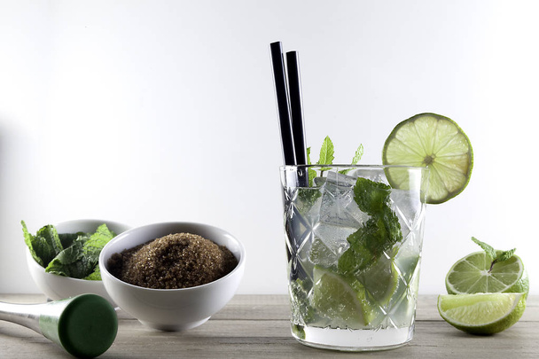 mojito with ingredients on white - Photo, Image
