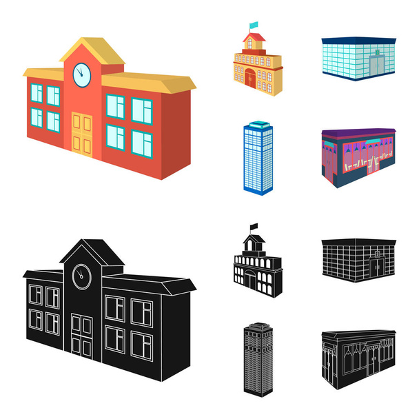 Bank office, skyscraper, city hall building, college building. Architectural and structure set collection icons in cartoon,black style vector symbol stock illustration web. - Vector, Image